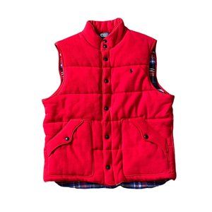 Polo Ralph Lauren Mens L Red Vest Flannel Lined Plaid Sleeveless Pony Vintage